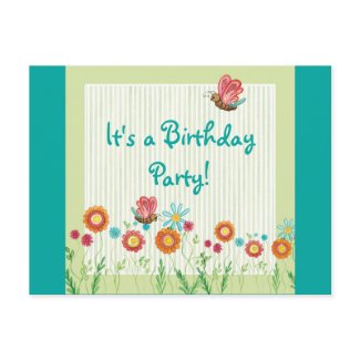 Whimsey Flowers Girl Birthday Party Invitation postcard