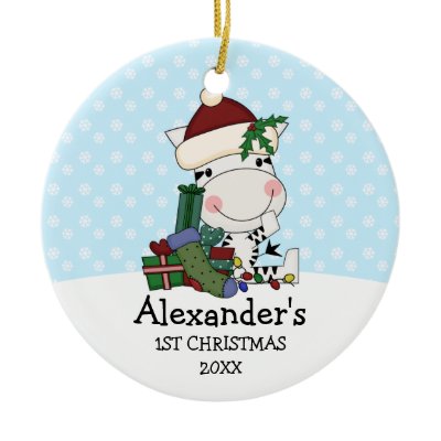 Whimsical 1st Christmas Santa Zebra Personalized Christmas Ornaments