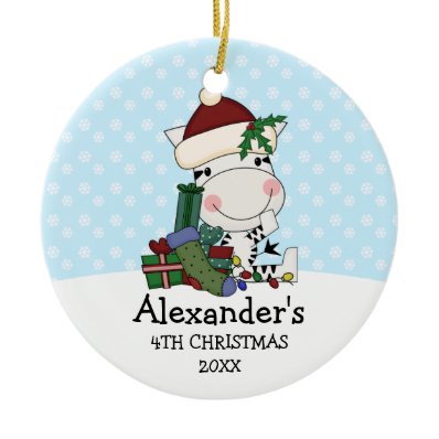 Whimsical 4th Christmas Santa Zebra Personalized Ornaments