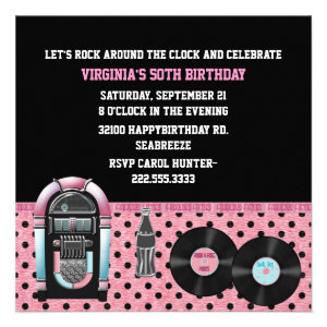 Whimsical 50's Birthday Party Invitation