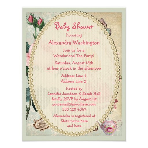 Whimsical Alice in Wonderland Collage Baby Shower Invites