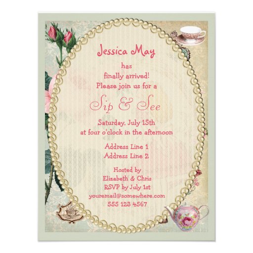 Whimsical Alice in Wonderland Collage Sip & See Custom Announcements