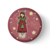 Whimsical angel with Christmas tree buttons