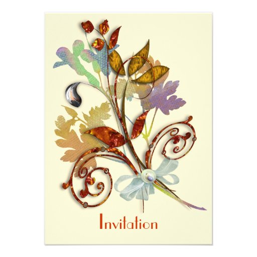 Whimsical Autumn Fall Rustic Flower Bouquet Personalized Invites