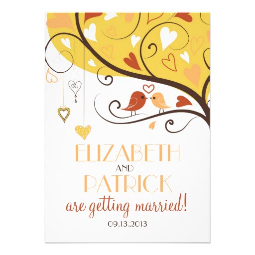 Whimsical Autumn Lovebirds Wedding Invitation