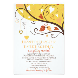 Whimsical Autumn Lovebirds Wedding Invitation