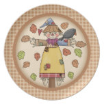 Whimsical Autumn or Fall Scarecrow Plaid Pattern Dinner Plate