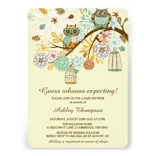 Whimsical Autumn Owls Baby Shower Invitation (front side)