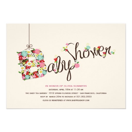 Whimsical B Spring Flowers Baby Shower Invite