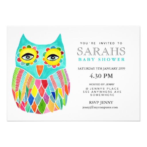 Whimsical Baby Shower Rainbow Owl Invite