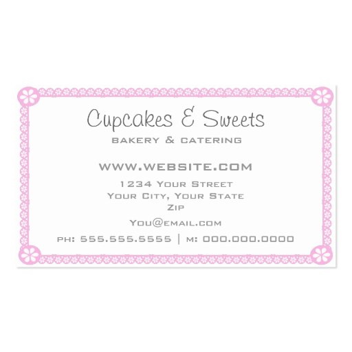 Whimsical Bakery Cupcake Business Card (back side)