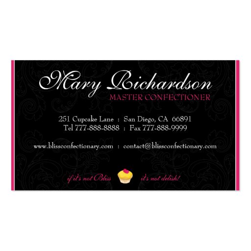 Whimsical Bakery & Cupcake Business Card (back side)