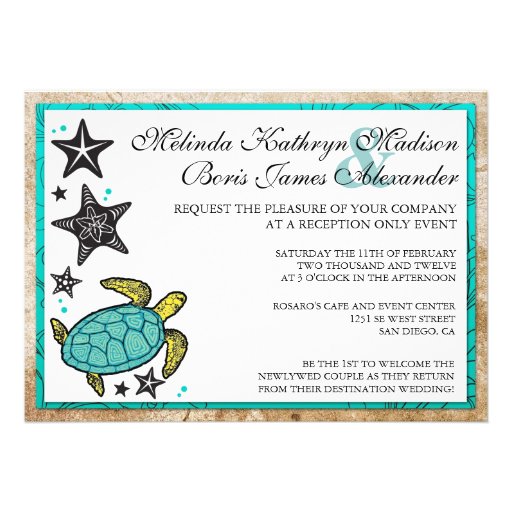 Whimsical Beach Reception Only Wedding Invitations (front side)