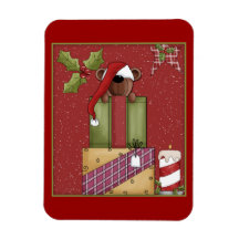 Whimsical bear, gifts and candle rectangular magnets