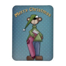Whimsical bear with stocking vinyl magnet