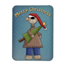 Whimsical bear with tree and star rectangle magnets
