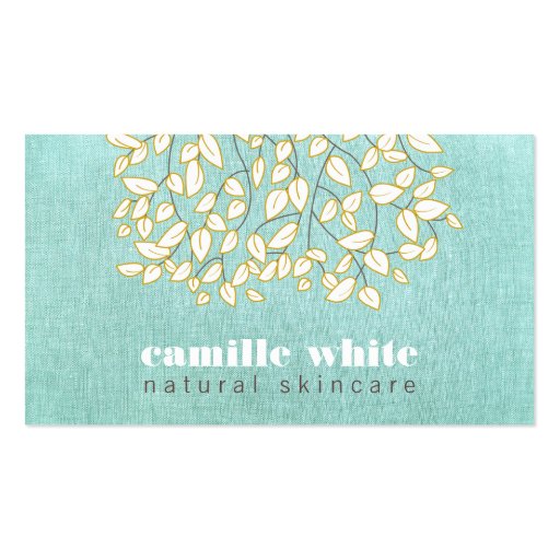 Whimsical Beauty Light Turquoise Linen Look Business Card (front side)