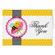 Whimsical Bee Baby Shower Pink Flower Thank You Greeting Card