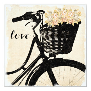 Whimsical Bicycle with Flowers Wedding Invitations