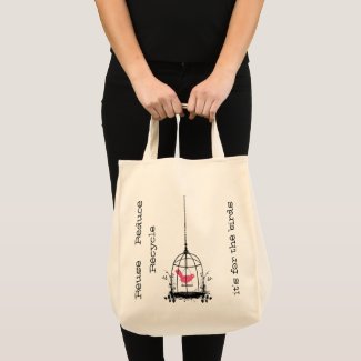 Whimsical Bird Cage Reuseable Organic Shopping Bag bag