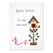 Whimsical Birdhouse and Birds Housewarming Party Cards