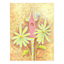 Whimsical Birdhouse Postcard