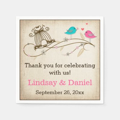 Whimsical Birds in Love Wedding Napkins