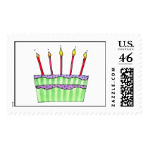 Whimsical Birthday Cake postage by Musicat Whimsical Birthday Cake postage