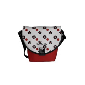 Whimsical Black and Red Flower Mini Messenger Bag