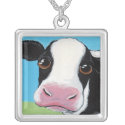 Whimsical Black and White Cow Art Pendant