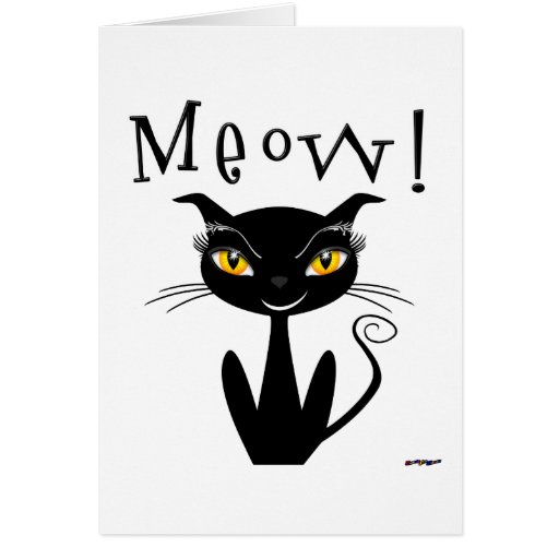 Whimsical Black Cat Meow Card Zazzle 9504