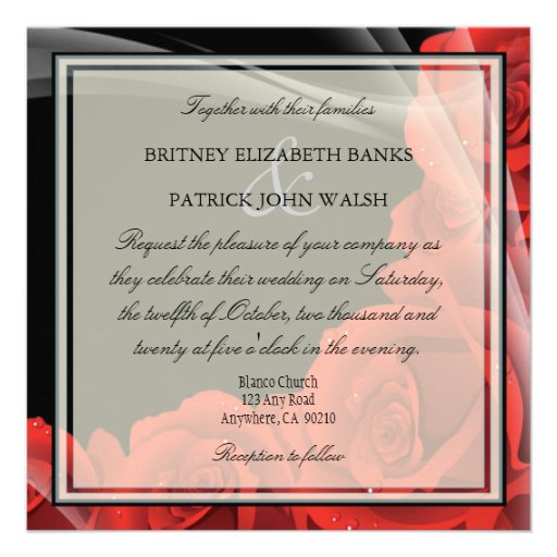 Whimsical Black & Red Rose Wedding Invitations