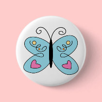 Whimsical Blue Butterfly with heart Wings buttons by White_Wedding Whimsical Blue Butterfly with heart Wings buttons