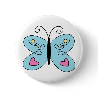 Whimsical Blue Butterfly with heart Wings Button by White_Wedding