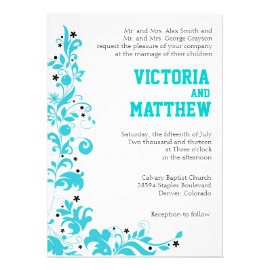 Whimsical Blue Floral Tree Wedding Invitations