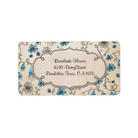 whimsical blue flowers on beige personalized address labels