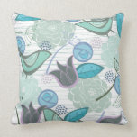 Whimsical Blue Sweet Birds Floral Garden Cushion Throw Pillows