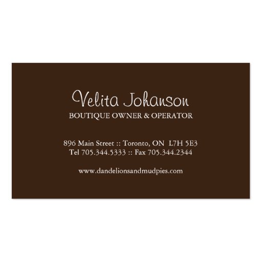 Whimsical Boutique Business Cards (back side)