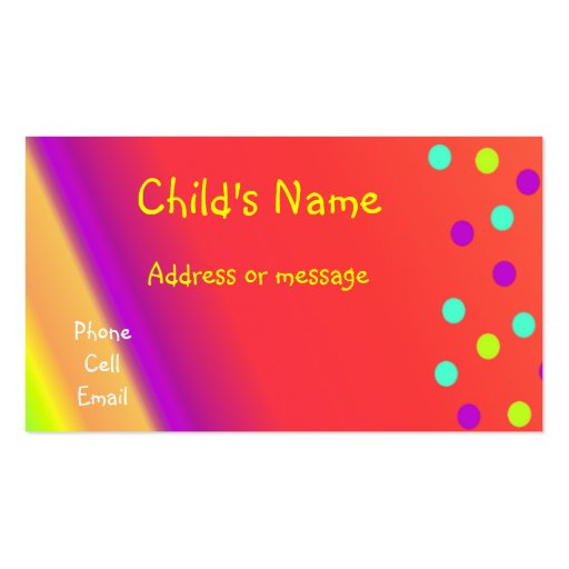Whimsical Bright Children's Calling Card Business Card Template (front side)