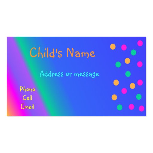 Whimsical Bright Colors Children's Calling Card Business Cards (front side)