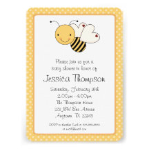 Whimsical Bumble Bee Polka Dots Baby Shower Personalized Invites