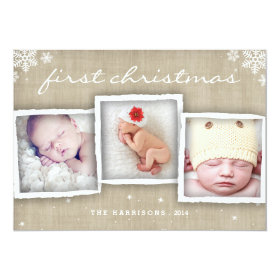 Whimsical Burlap Rustic Merry Christmas Photo 5x7 Paper Invitation Card
