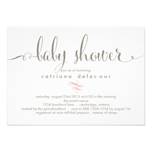 Whimsical Calligraphy Baby Shower Invitation