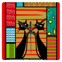 Whimsical Cat Art Gifts Wall Clocks