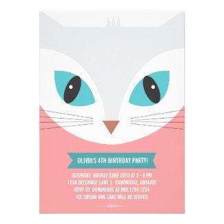 WHIMSICAL CAT KIDS BIRTHDAY PARTY INVITATION