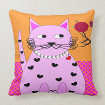 Whimsical Cat PIllow Fat Cat and Bird pillows
