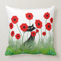 Whimsical Cats Pillow Black Cats and Poppies pillows