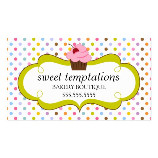 Whimsical Cherry Cupcake Bakery Business Cards (front side)