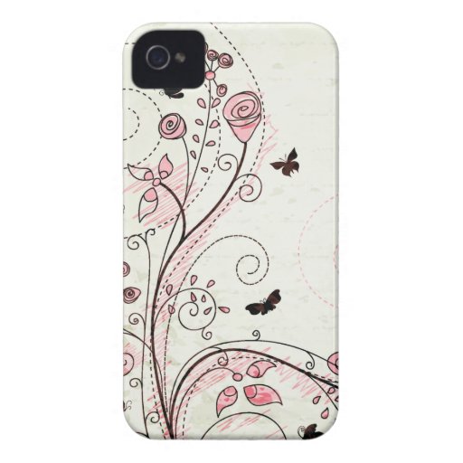 Whimsical chic floral swirls iphone 4 case