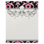 whimsical chic pink flower damask on black customized letterhead